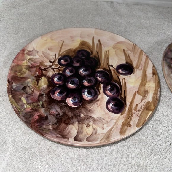 Lot/Set of 2 VTG Peasant Village Italian Pottery Hand Painted Cherries & Grapes - Picture 3 of 11